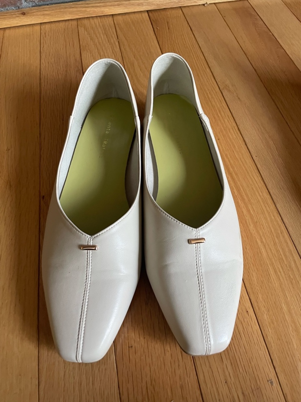Women’s White Faux Leather Slip-On Flats with Gold Accent